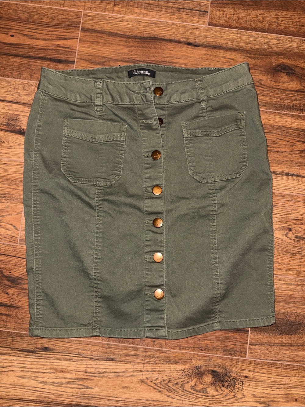 d. jeans Olive Green Button-Front Pencil Skirt